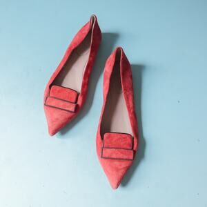 Ramona Italian Suede Leather Red Pointed Toe Loafer Flat Size EU 41